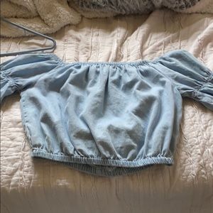 denim off the shoulder crop top
